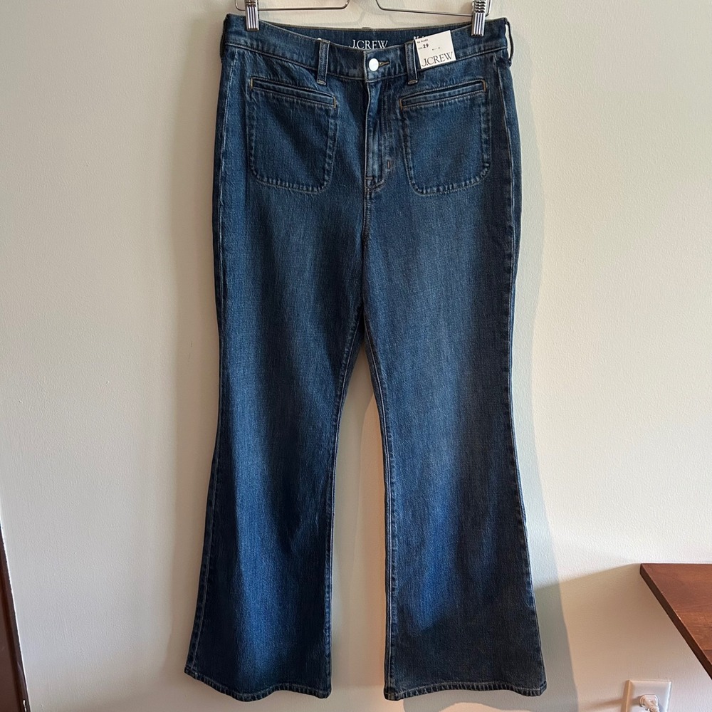 NWT J.Crew '96 Flare Jeans Blue 29 High Rise Patch Pocket CF217 Indigo Denim